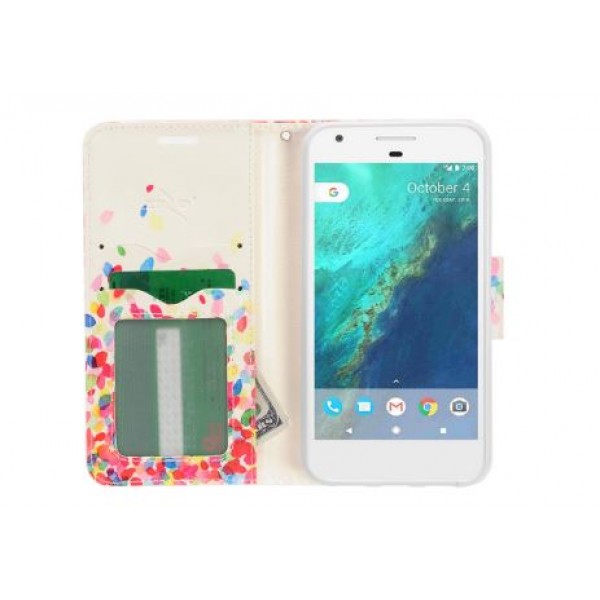 Google Pixel Colorful Leaves Design Shimmering Folding Phone Wallet